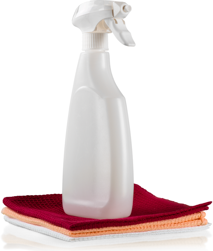 Spray Bottle on Rags 